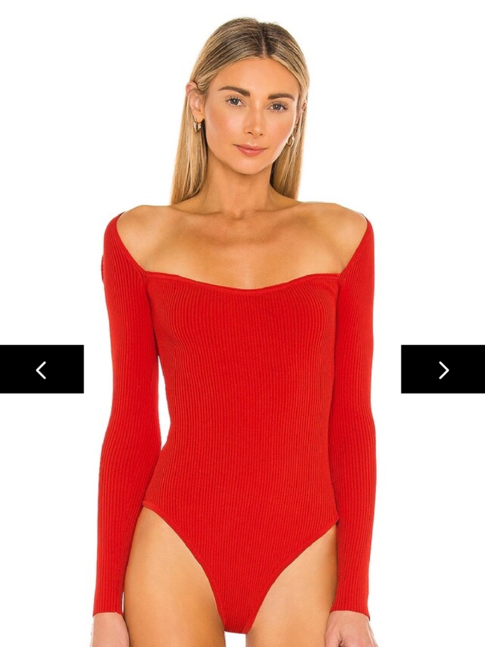 superdown naomi sweetheart Red Off-Shoulder Ribbed Long-Sleeve Bodysuit sz S